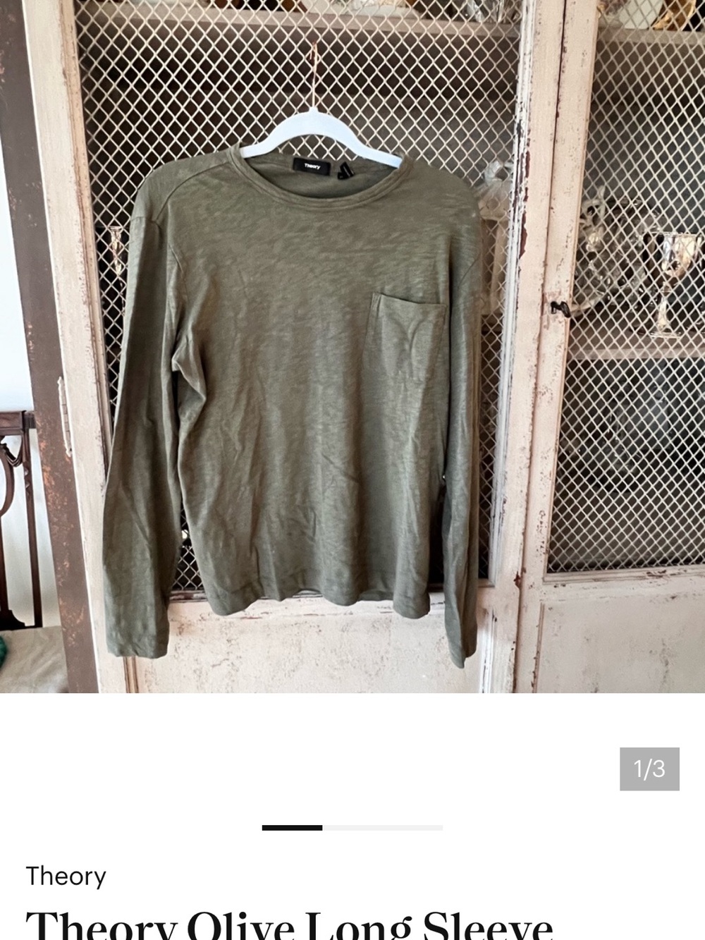 Theory Olive Green Long Sleeve Pocket Tee Shirt